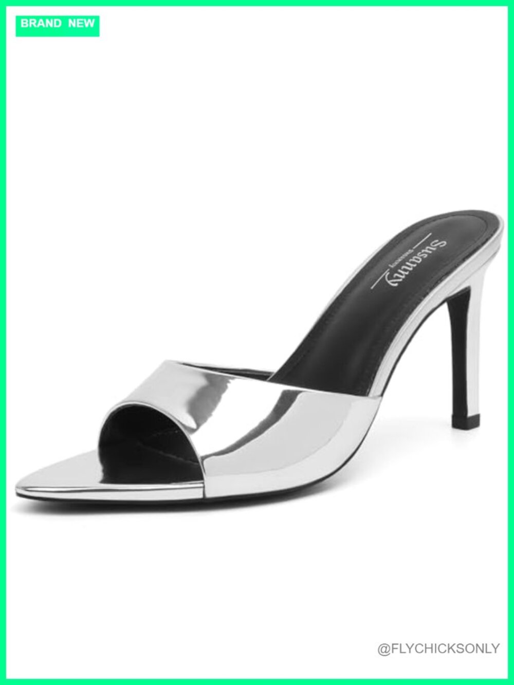 Women's Mule Heels Stiletto Pointed Open Toe Slip On Faux Leather Sandals